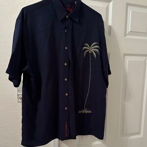 Bamboo Cay Navy Blue Men's Shirt with Palm Tree Embroidery
